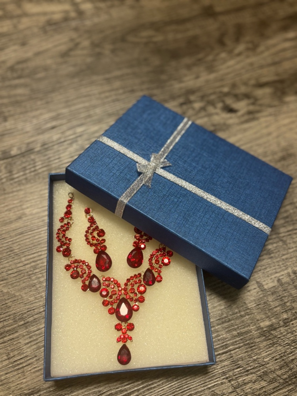 Statement Red Crystal Teardrop Necklace Set - Women Jewelry